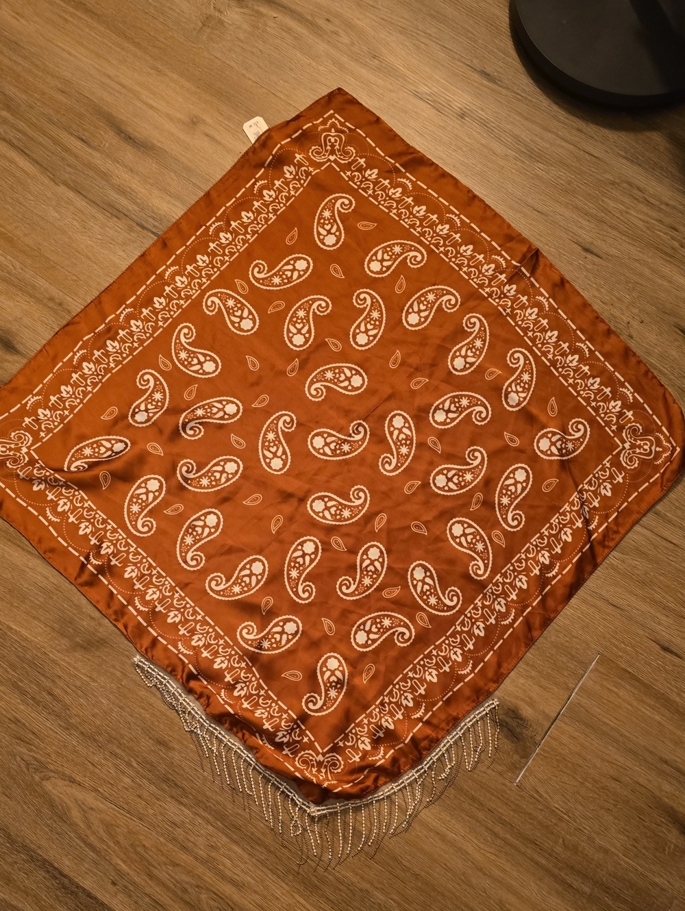 Silky Paisley Bandana Scarf w/ Beaded Fringe. Wear as a Top Or Edgy Hair Piece